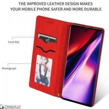 Dirbtinės odos dėklas su skyreliais - raudonas (Xiaomi Redmi Note 13 Pro Plus)